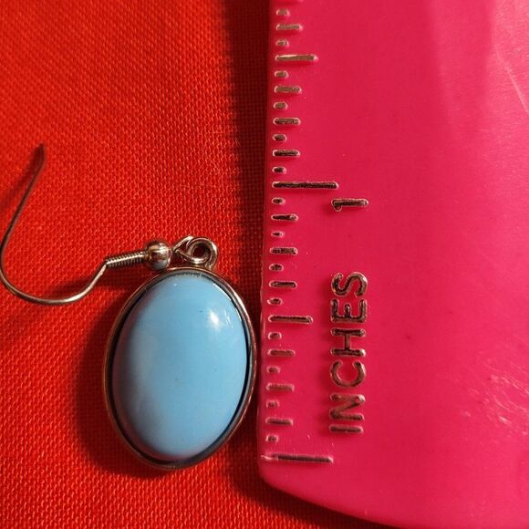 Faux "Sleeping Beauty" Turquoise Acrylic Cabochon Dangle Earrings - Picture 7 of 7